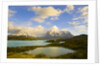 Mountains Shrouded in Clouds near Lake by Anonymous