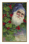 Loving Christmas Wishes Postcard with Santa Claus in Blue Cap by Anonymous