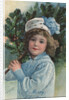 A Merry Christmas Postcard with Girl Holding Pine Bough by Anonymous