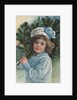 A Merry Christmas Postcard with Girl Holding Pine Bough by Anonymous