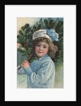 A Merry Christmas Postcard with Girl Holding Pine Bough by Anonymous