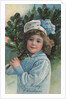 A Merry Christmas Postcard with Girl Holding Pine Bough by Anonymous