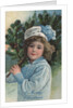 A Merry Christmas Postcard with Girl Holding Pine Bough by Anonymous