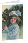 A Merry Christmas Postcard with Girl Holding Pine Bough by Anonymous