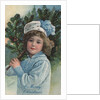 A Merry Christmas Postcard with Girl Holding Pine Bough by Anonymous