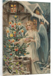 A Merry Christmas Postcard with Angel and Christmas Tree by Anonymous