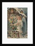 A Merry Christmas Postcard with Angel and Christmas Tree by Anonymous