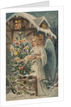 A Merry Christmas Postcard with Angel and Christmas Tree by Anonymous