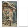 A Merry Christmas Postcard with Angel and Christmas Tree by Anonymous