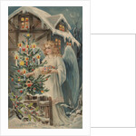 A Merry Christmas Postcard with Angel and Christmas Tree by Anonymous