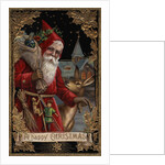 A Happy Christmas Postcard with Santa and Deer by Anonymous