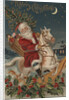 Merry Christmas Postcard with Santa on Rocking Horse by Anonymous