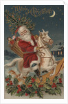 Merry Christmas Postcard with Santa on Rocking Horse by Anonymous