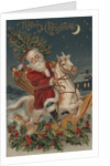 Merry Christmas Postcard with Santa on Rocking Horse by Anonymous