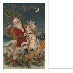 Merry Christmas Postcard with Santa on Rocking Horse by Anonymous