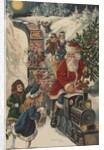 Christmas Postcard with Santa Riding a Train with Toys by Anonymous