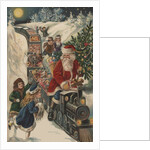 Christmas Postcard with Santa Riding a Train with Toys by Anonymous