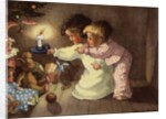 Christmas Postcard with Children Looking at Toys by Monique Martin