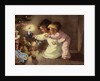 Christmas Postcard with Children Looking at Toys by Monique Martin