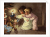 Christmas Postcard with Children Looking at Toys by Monique Martin