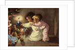 Christmas Postcard with Children Looking at Toys by Monique Martin