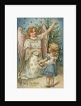 A Merry Christmas Postcard with Angel and Little Girl by Anonymous