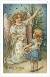 A Merry Christmas Postcard with Angel and Little Girl by Anonymous