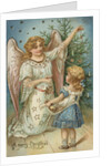 A Merry Christmas Postcard with Angel and Little Girl by Anonymous