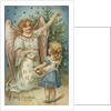 A Merry Christmas Postcard with Angel and Little Girl by Anonymous
