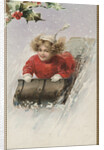 Postcard with Girl Sledding by Anonymous