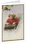 Postcard with Girl Sledding by Anonymous