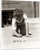 1950s Boy Ready To Shoot Kneeling On School Yard Ground Playing Game Of Marbles by Anonymous