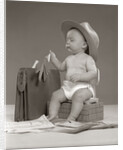 1950s Baby Businessman In Diaper With Hat Briefcase Salesman Samples Paperwork by Anonymous