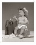 1950s Baby Businessman In Diaper With Hat Briefcase Salesman Samples Paperwork by Anonymous