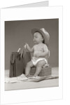 1950s Baby Businessman In Diaper With Hat Briefcase Salesman Samples Paperwork by Anonymous