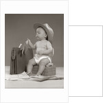 1950s Baby Businessman In Diaper With Hat Briefcase Salesman Samples Paperwork by Anonymous