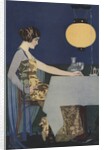 Illustration of Woman at Table with Lantern by Coles Phillips