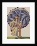 Illustration of Woman Sitting Under Striped Umbrella by Coles Phillips