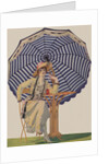 Illustration of Woman Sitting Under Striped Umbrella by Coles Phillips