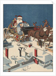 Illustration of Santa Checking His List in His Sleigh by Anonymous