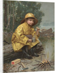 Illustration of Boy Having Snack in Rain Storm by Anonymous