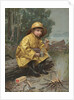 Illustration of Boy Having Snack in Rain Storm by Anonymous