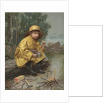 Illustration of Boy Having Snack in Rain Storm by Anonymous
