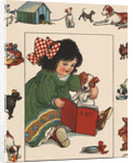 Illustration of Little Girl Reading to Her Dog by Anonymous