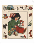 Illustration of Little Girl Reading to Her Dog by Anonymous