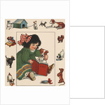 Illustration of Little Girl Reading to Her Dog by Anonymous