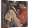 Illustration of Man Reading and Smoking Pipe by Anonymous