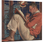 Illustration of Man Reading and Smoking Pipe by Anonymous