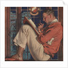 Illustration of Man Reading and Smoking Pipe by Anonymous
