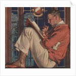 Illustration of Man Reading and Smoking Pipe by Anonymous